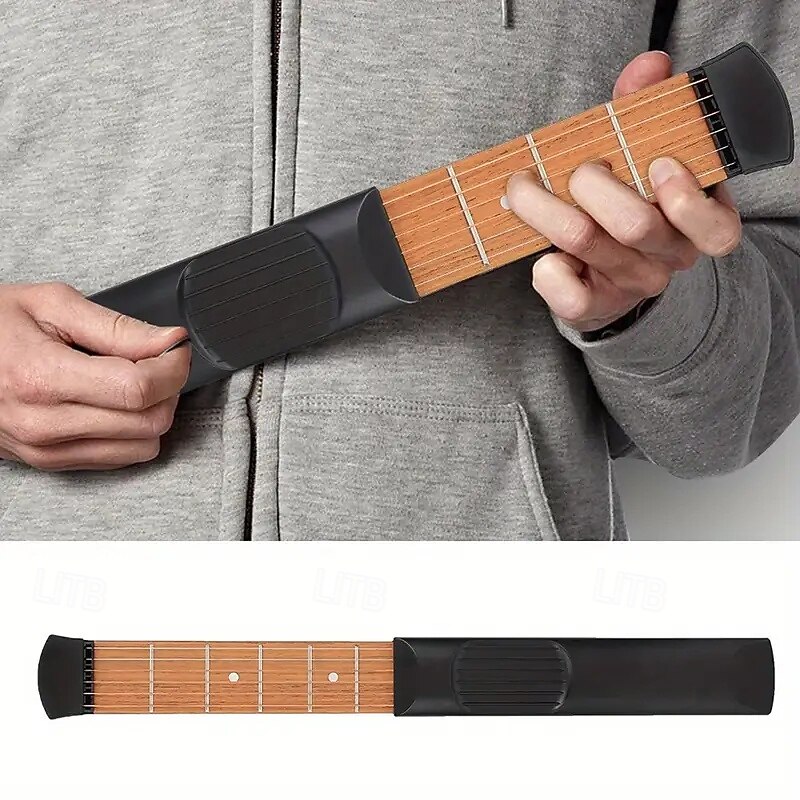 1 Piece 6 Character 6 String Portable Pocket Guitar for Beginners - Instrument Tuning Key and Velvet Carry Bag for Vocal Practice