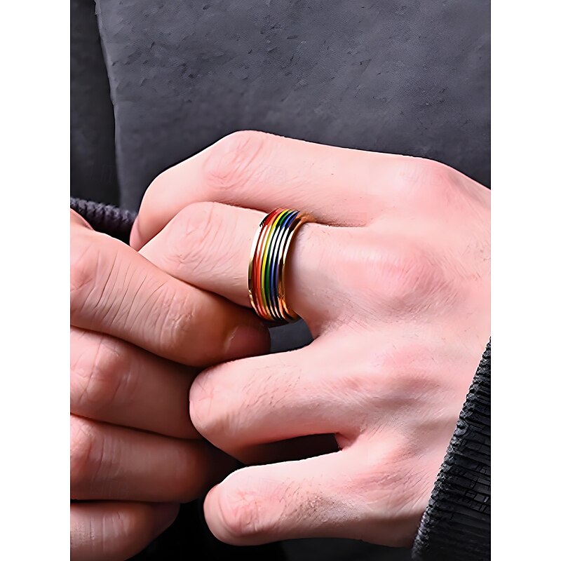 Men's LGBT Rainbow Rotatable Twist Ring - Stainless Steel Twist Design Pride Ring, Fashionable Festival, Everyday Wear and LGBTQ+ Celebration Accessory2