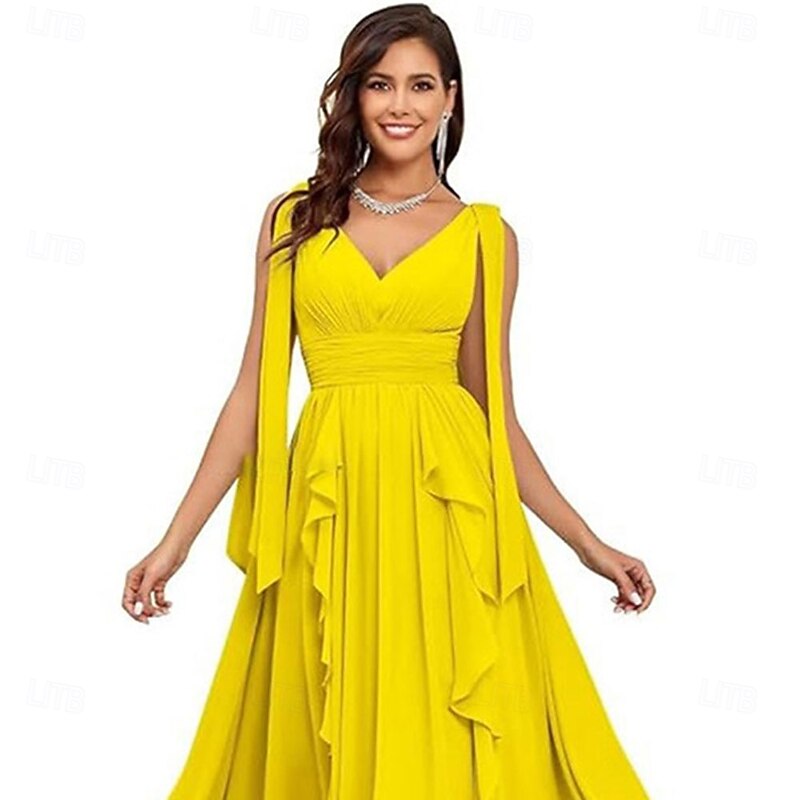 A-Line Quinceanera Dresses Elegant Dress Performance Christmas Floor Length Sleeveless V Neck Chiffon Backless with Pleats3