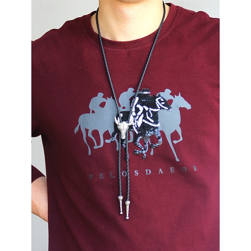 Men's Bull Head Bolo Tie Necklace – Western Cow Skull Pendant with Braided Leather Cord, Vintage Cowboy Style Accessory for Country Concerts, Rodeos and Daily Wear3