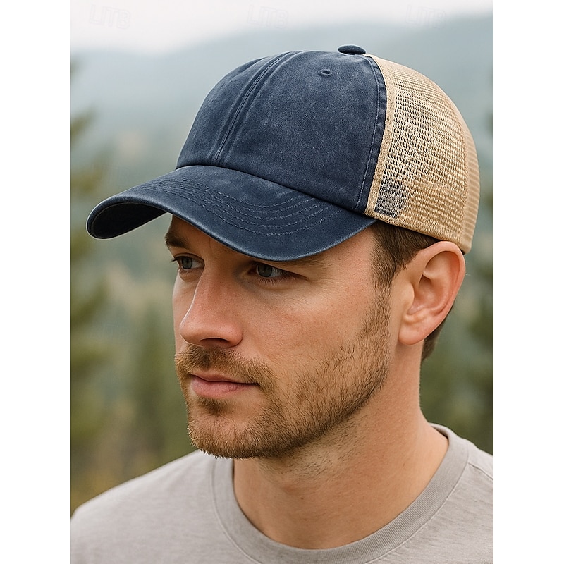 Men's Vintage Mesh Back Trucker Hat – Adjustable Washed Cotton Baseball Cap for Outdoor Sports, Travel and Daily Casual Wear4