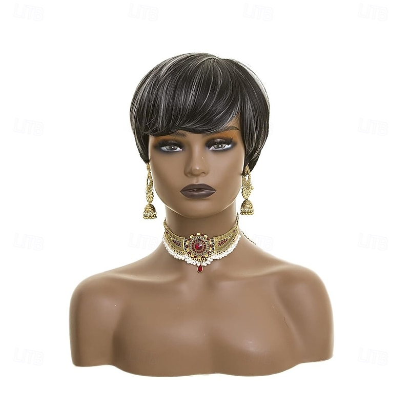 Short Pixie Cut Wigs for Black Women Short Ombre Grey Mixed Black Grey Pixie Salt and Pepper Wigs for Black Women4