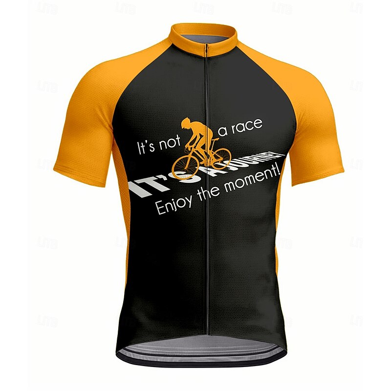 Men's Cycling Jersey Graphic Color Block Letter & Number Short Sleeve Bike Tee Tshirt Top with 3 Rear Pockets UV Resistant Quick Dry Front Zipper Reflective Strips Sports Orange Clothing Apparel