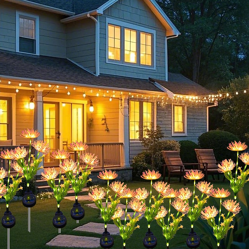4 Pcs Outdoor Flower Lights Pathway Solar Pink Seaside Flower Field Plug in Light Warm Light Courtyard Garden Path Lawn Wedding Festival Atmosphere Decorative Light 2 Functions Mother's Day Gift3