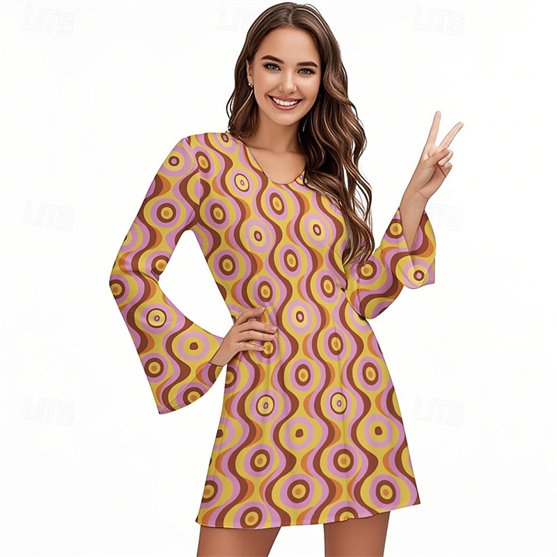 Retro Vintage 1970s Groovy Dress Headband Hippie Disco Geometic Psychedelic Fancy Dress Women's Halloween Carnival Vacation Music Festival Festival Adults' Dress Headband3