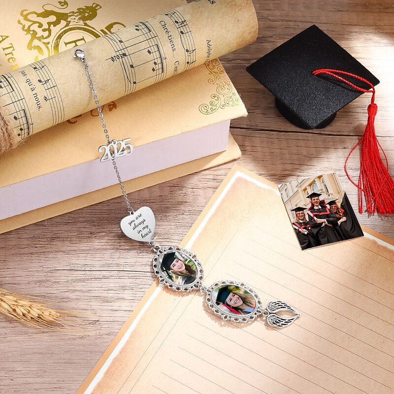 Personalized Graduation Tassel Photo Charm with Angel Wing, Custom Double-Sided Photo Pendant with Year Tag, Graduation Season Gift to Preserve Youthful Memories, Unique Jewelry for Family, Friends, or Lover