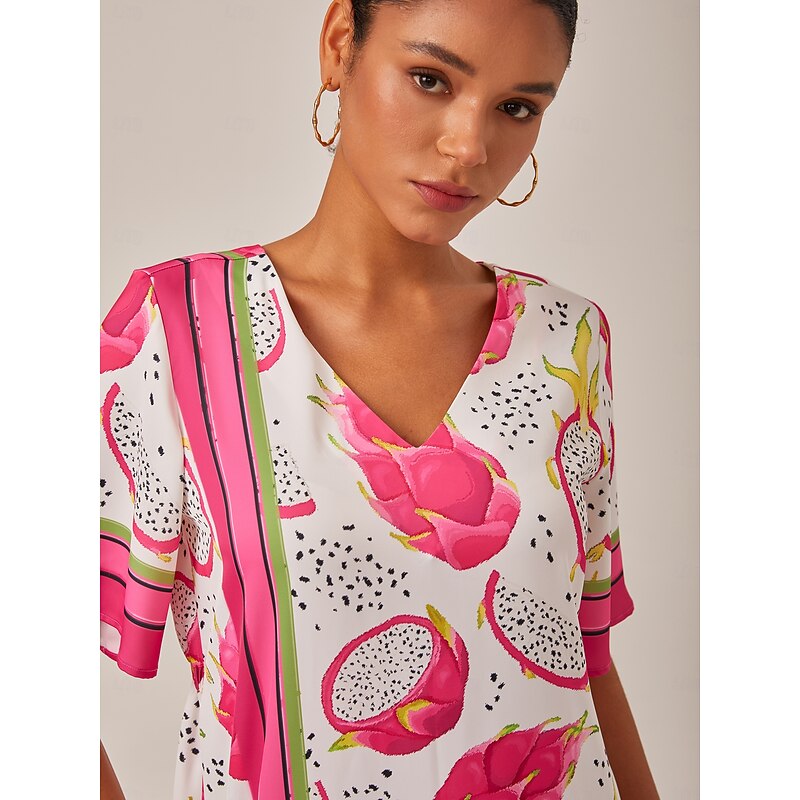 Dragon Fruit Placed Print V-neck Mini Dress2