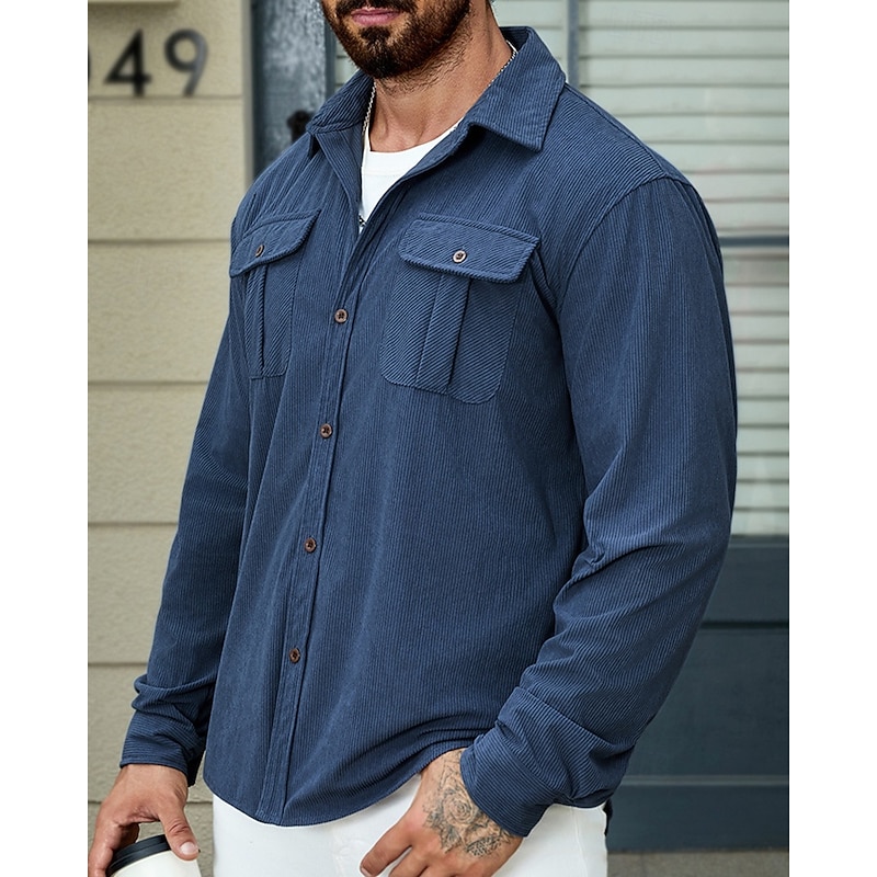 Men's Shirt Jacket Overshirts Transition Jacket Vacation Lightweight Pocket Summer Spring Plain Classic Lapel Black Navy Blue Blue Army Green Jacket2