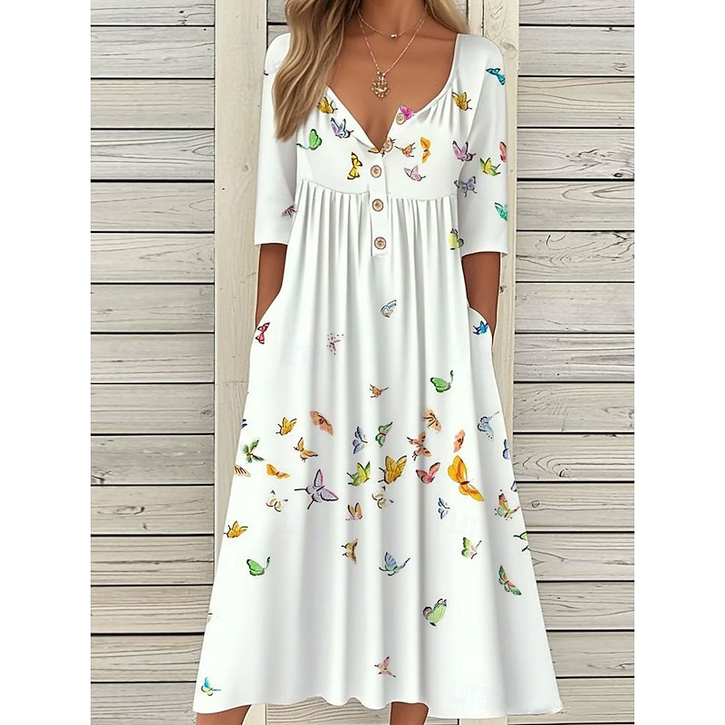 Women's Midi Dress Casual Dress Sundress A Line Dress Summer Dress Vacation Casual Beach Holiday Loose Fit Floral Graphic Short Sleeve Crew Neck White Pink Blue Summer