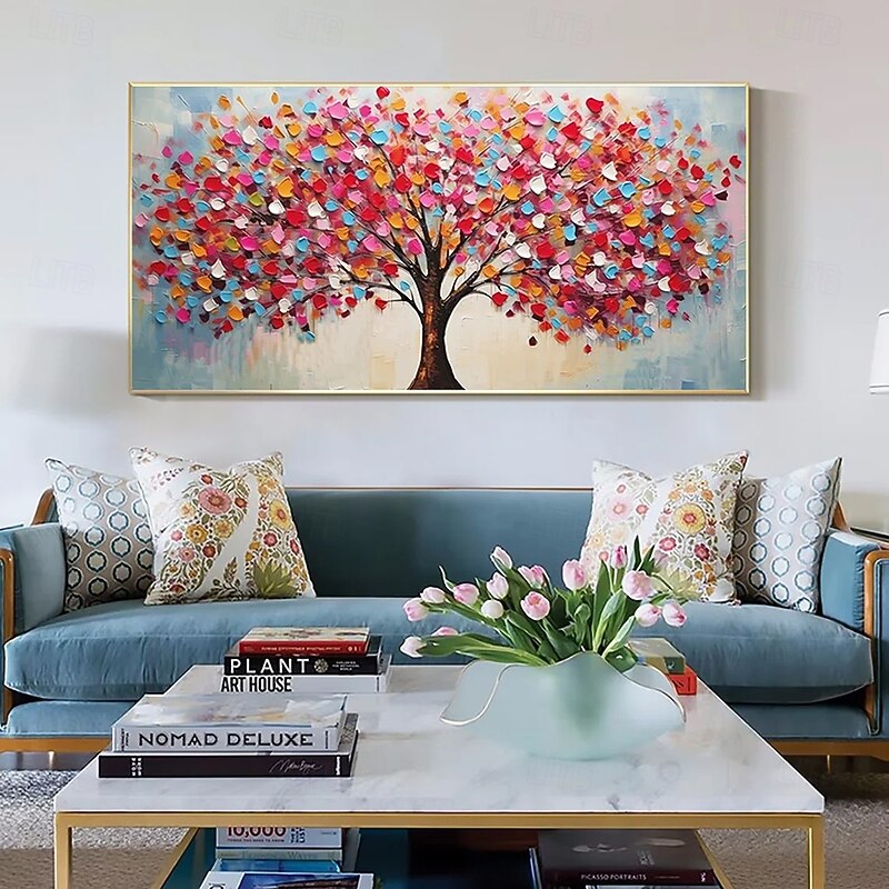 Mintura Handmade 3D Tree Flowers Landscape Oil Paintings On Canvas Wall Art Decoration Modern Abstract Picture For Home Decor Rolled Frameless Unstretched Painting2