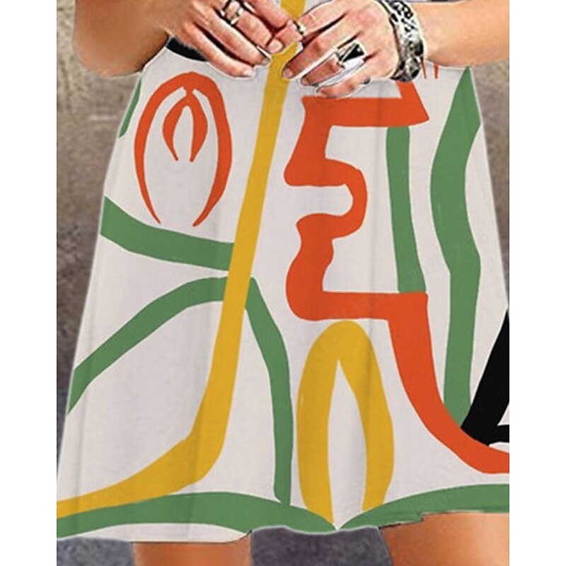 Women's Mini Dress Casual Dress Floral Dress Classic Modern Vacation Daily Holiday Regular Fit Geometric Short Sleeve Crew Neck Black Orange Summer3