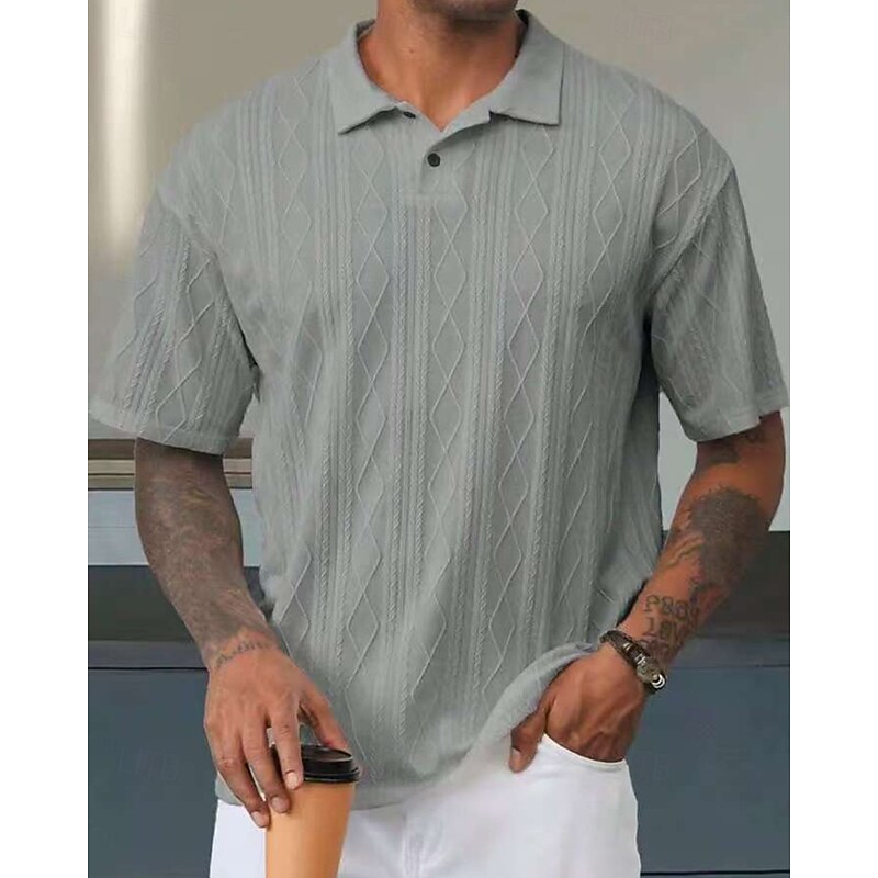 Men's Golf Shirt Golf Polos Shirts Work Casual Lapel Short Sleeve Basic Modern Plain Buttons Jacquard Summer Regular Fit Black White Blue Khaki Army Green Gray Golf Shirt4