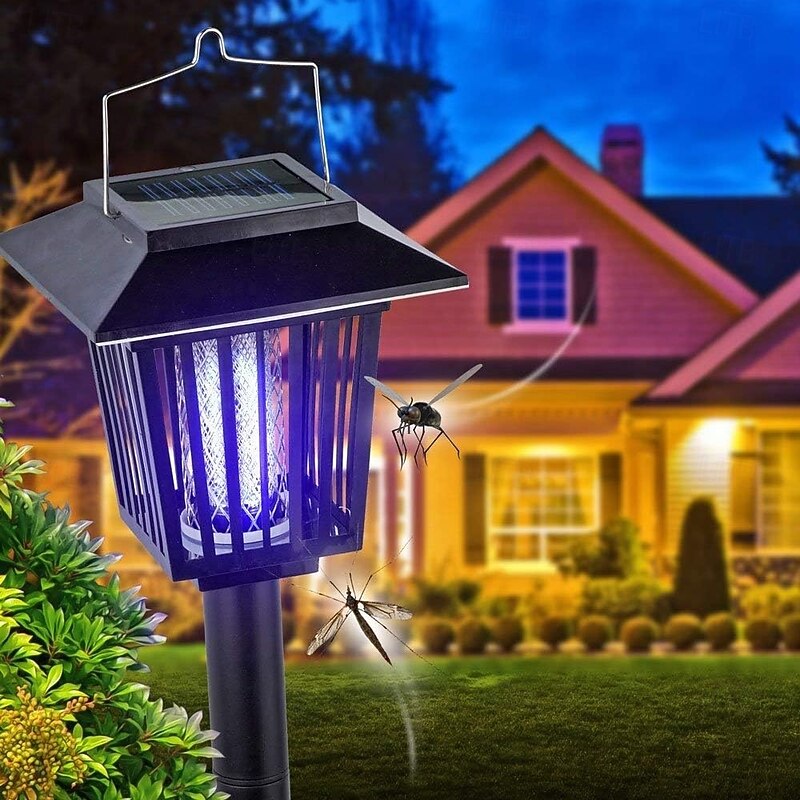 Solar Bug Zapper Waterproof Outdoor Mosquito Zapper Killer and Lighting Repellent Lamp for Indoor Outdoor Use Garden Patio Purple and White Light