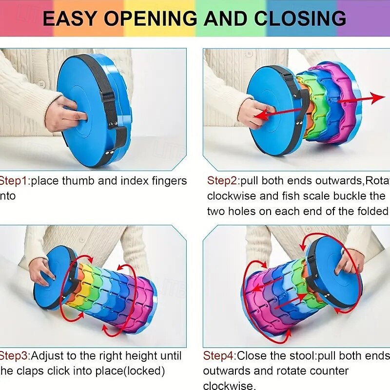 Portable Lightweight Retractable Folding Stool Seat Fishing Outdoor Camping Hiking Indoor Kitchen Max Load 400 Lbs Retractable Shoe Stool Rainbow Stool3