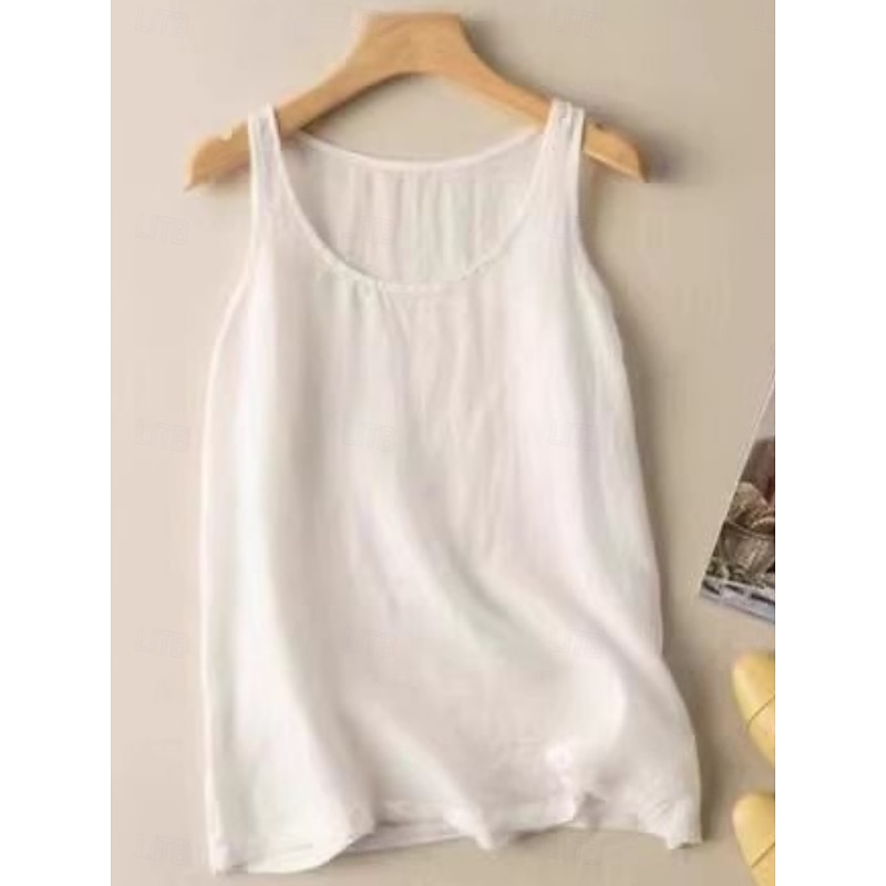 Women's Shirt Solid Color Basic Casual Sleeveless Crew Neck Regular Tops Daily Grass Green White Orange Khaki Summer Spring4