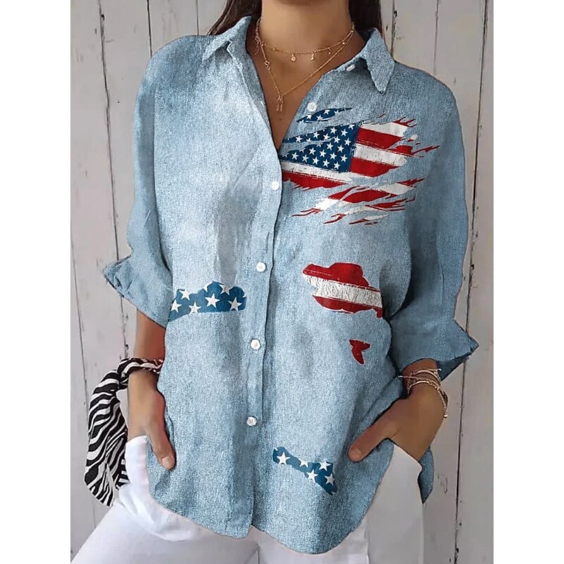 Women's Patriotic Shirt Graphic Flower USA Vintage Tropical Daily Regular Tops Work Daily s Print Navy Blue Light Blue Spring4
