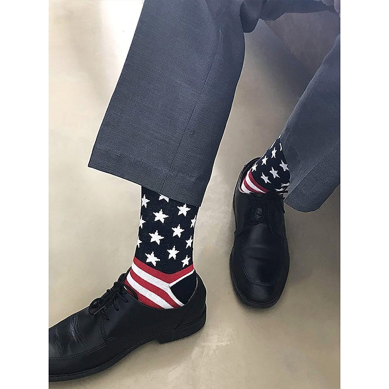 Men's USA Flag Socks with Stars and Stripes Design - Patriotic Cotton Crew Socks for Independence Day, Sports and Casual Wear2