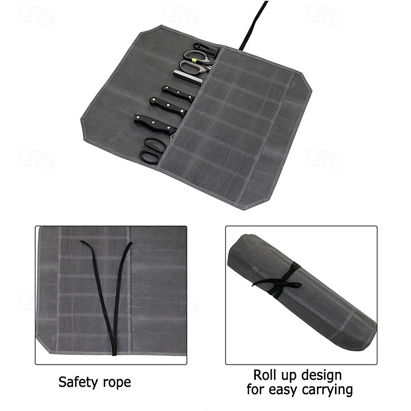 Outdoor Camping Picnic Portable Knife Bag Kitchen Knife Roll Bag Portable Wax Canvas Waterproof Cookware Kitchenware Storage Bag4