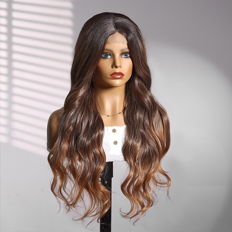 Synthetic Lace Wig Curly Style 26 inch Multi-color Middle Part U Part Wig Women's Wig Dark Brown2