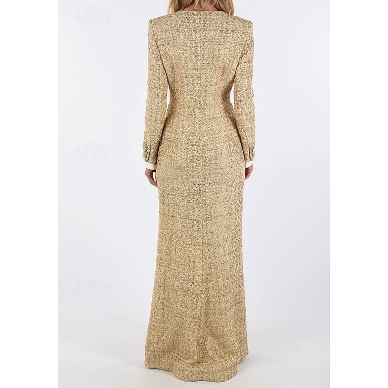 Tuxedo Dress Sheath Formal Wedding Guest Lace Elegant Simple Long Sleeve Floor Length V Neck Single Breasted2