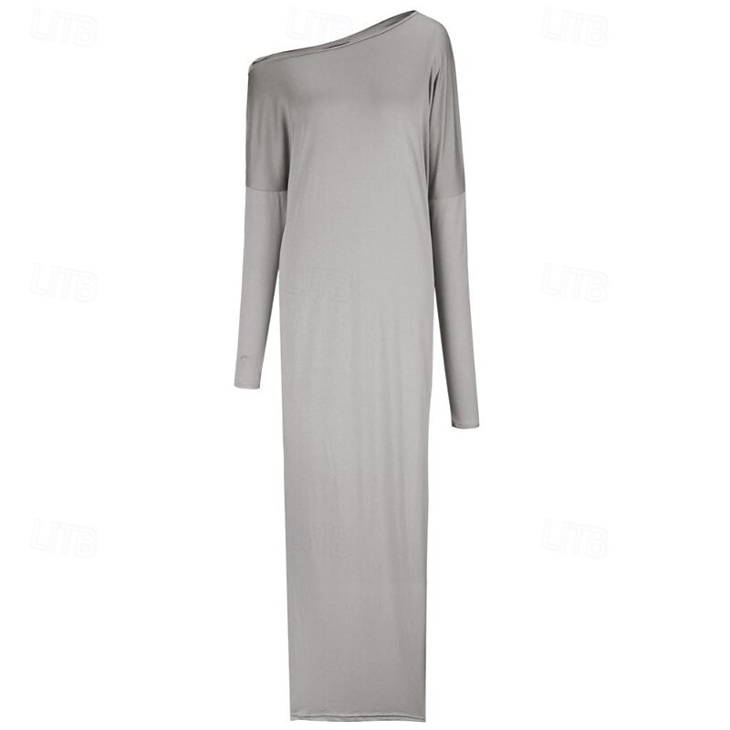 Women's Long Dress Maxi Dress Casual Dress Classic Modern Outdoor Vacation Daily Regular Fit Plain Long Sleeve Crew Neck Black Blue Khaki Gray Summer4