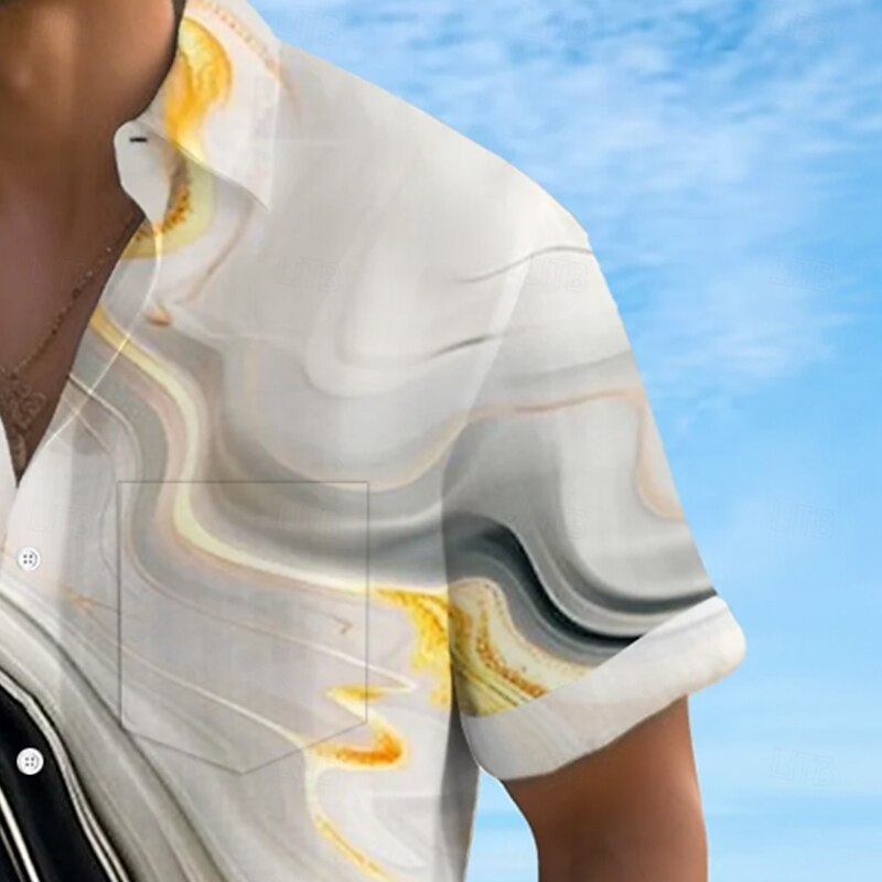 Men's Geometric Gradient Waves Shirt Summer Shirt Button Up Shirt Short Sleeve Fashion Casual Outdoor Vacation Dailywear Summer Spring Turndown 3D Print Collared Shirts Front One Pocket White Blue4