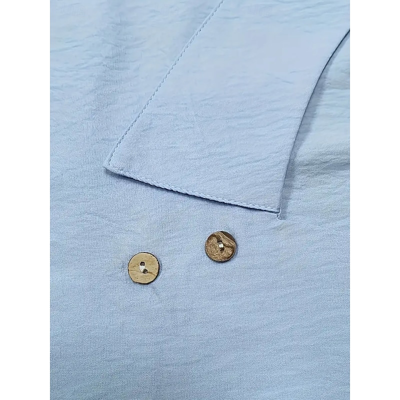 Women's Blouse Solid Color Elegant Casual Short Sleeve Asymmetrical Regular Tops Daily Holiday Pleated Blue Summer3