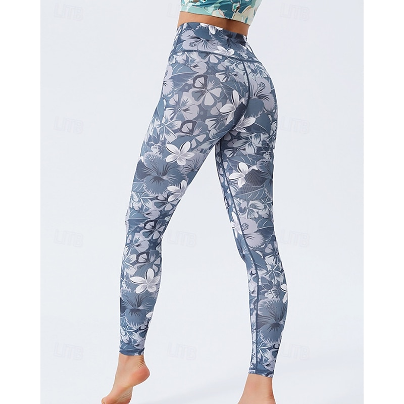 Women's Slacks Leggings Cozy Leggings Fashion Streetwear Full Length Natural Floral Print Comfy Outdoor Comfortable Outdoor Athleisure Peacock Blue Navy Light Sky Blue Lake Blue Summer Regular Fit3