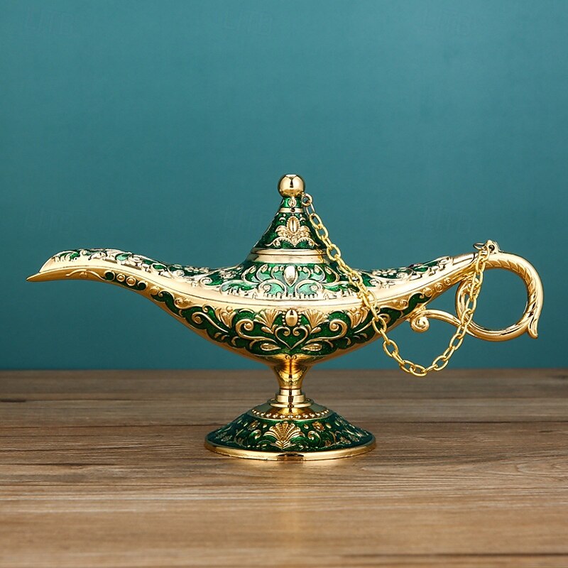 Vintage Aladdin Lamp Decor,21cm European Style Wish Lamp Figurine, Russian Home Ornament for Housewarming, Elegant Art Craft Gift3