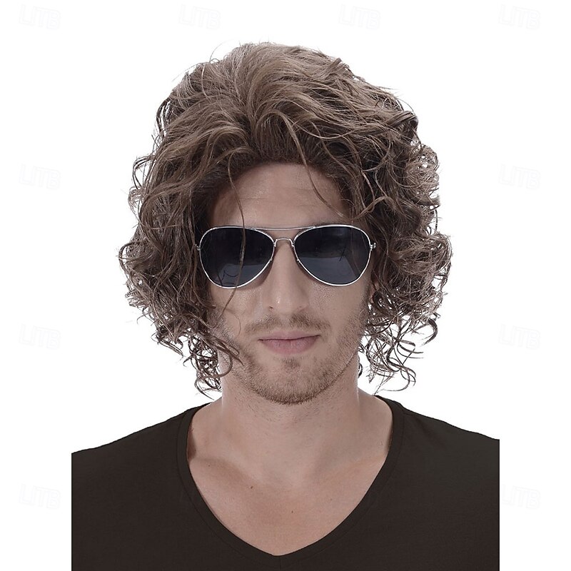 Short Curly Fluffy Wig 70s Wavy Hippie Men Wigs Costume Party Cosplay Hair for Adult Kids One Pack Halloween Wigs