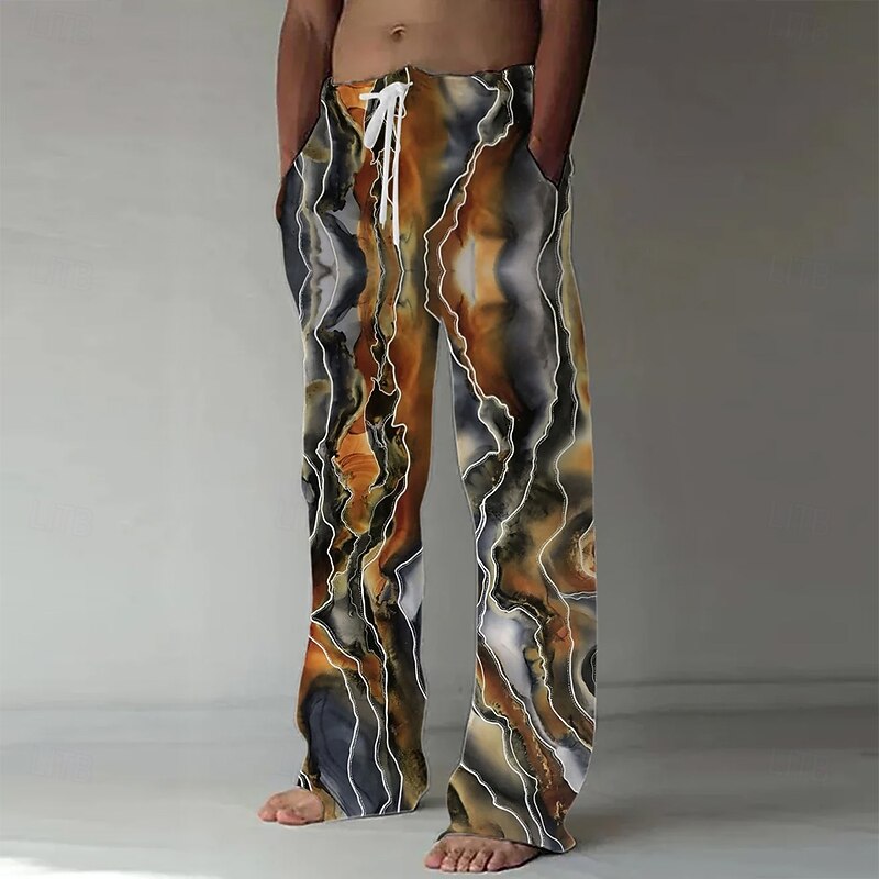 Men's Marble Abstract Liquid Art Trousers Baggy Pants Casual Pants Mid Waist Casual Outdoor Vacation Side Pockets Wide Leg Elastic Drawstring Waist Summer Spring 3D Print Black White Red2