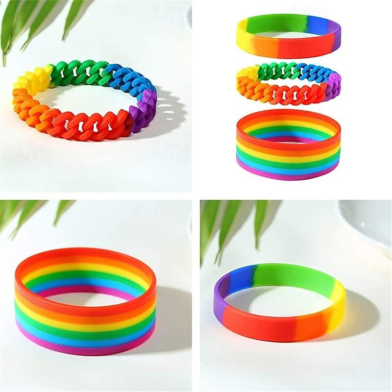 Pride Month Rainbow Bracelet with Layered and Widened Wristband