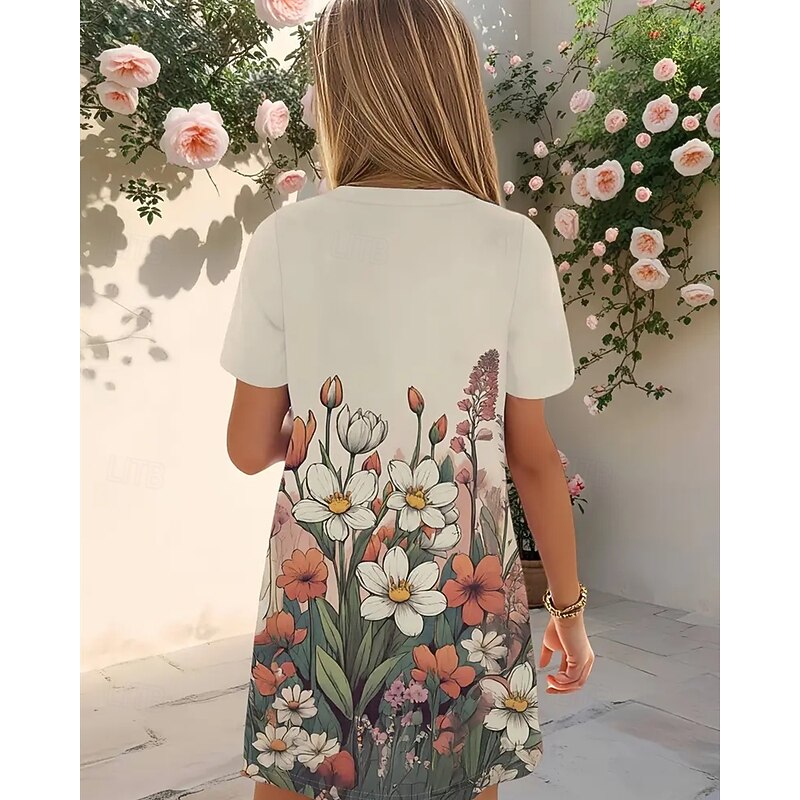 Girls' 3D Graphic Dress Short Sleeve Summer Spring Vacation Daily Holiday Princess Beautiful Sweet Kids 4-12 Years Casual Dress Knee-length Regular Fit2