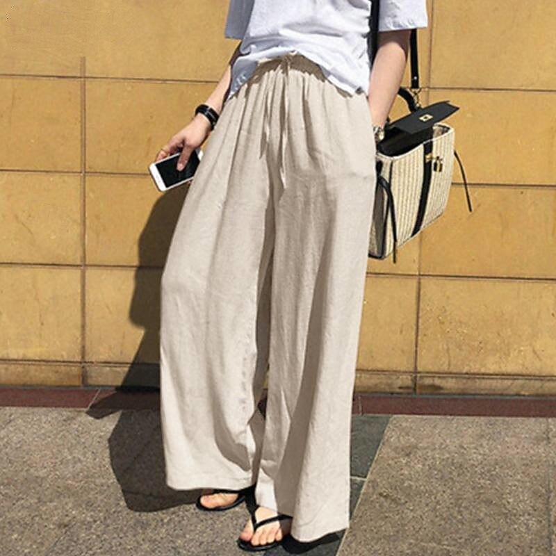 Women's Cotton Linen Pants Fashion Streetwear Comfort Full Length Natural Plain Elastic Waist Comfy Outdoor Comfortable Street Daily Wear Going out Black Dark navy Khaki Summer Regular Fit3
