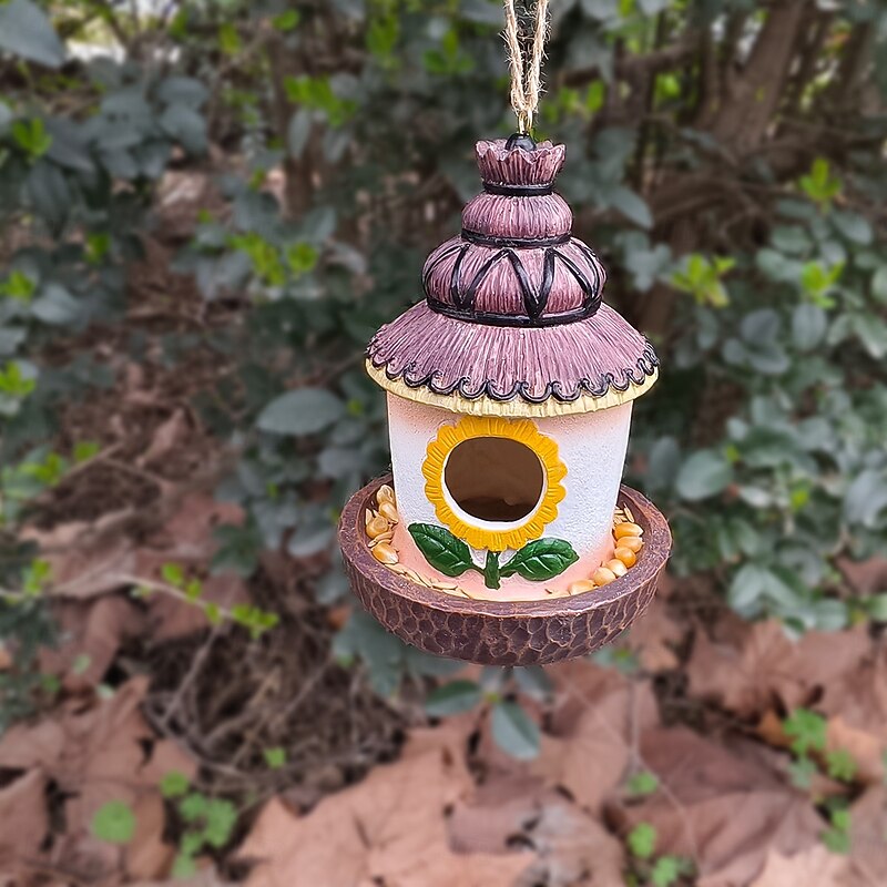 Resin Bird Nest Garden Decor, Leaf Shaped Birdhouse Sculpture for Outdoor Yard Patio, Handmade Resin Ornament for Lawn Porch Tree Decoration4