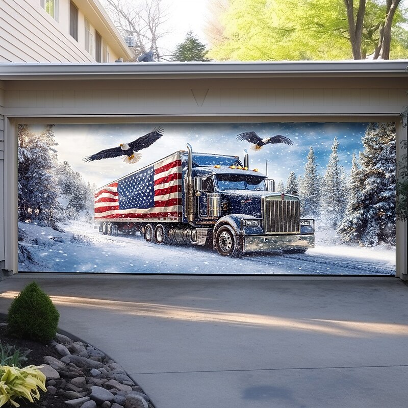 4th of July Door Decorations Garage Door Cover American Patriotic Egale Outdoor Banner Large Backdrop for Holiday Outdoor Garage Door Home Wall Decorations2