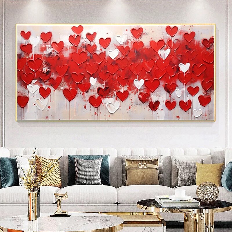 Mintura Handmade Texture Abstract Heart Chart Press Oil Paintings On Canvas Wall Art Decoration Modern Picture For Home Decor Rolled Frameless Unstretched Painting