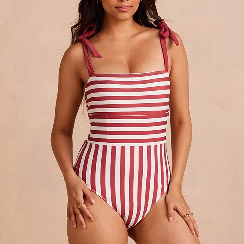 Women's One Piece Swimsuit Open Back Swimwear Floral Swimwear Red Red-White Breathable Quick Dry Sleeveless - Swimming Surfing Snorkeling Summer4