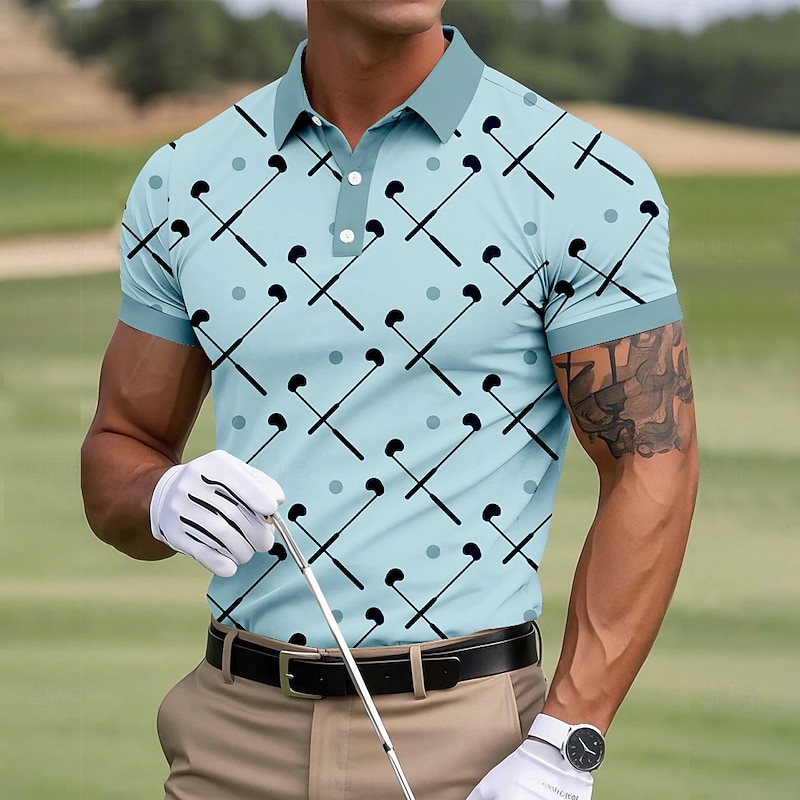 Men's Golf Sports Polo Shirts Short Sleeve Polo Shirts Collared Shirts Casual School Outdoor Daily Wear 3D Print Summer White Blue Brown2