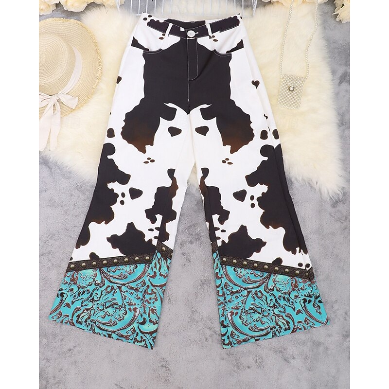 Women's Wide Leg Pants Trousers Fashion Streetwear Full Length Natural Floral Pocket Print Outdoor Comfortable Going out Weekend Black Summer Regular Fit2