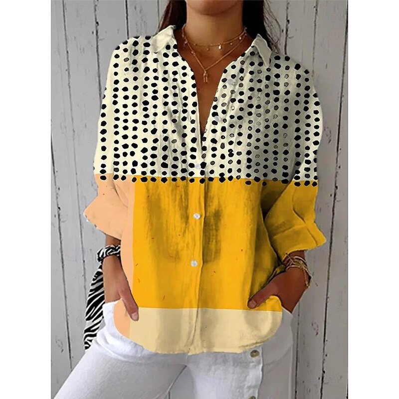 Women's Shirt Button Down Tunic Shirt Collar Long Sleeve Graphic Geometric Plaid Casual Regular Tops Work Daily s Print Yellow Pink Blue Orange Green Spring Fall
