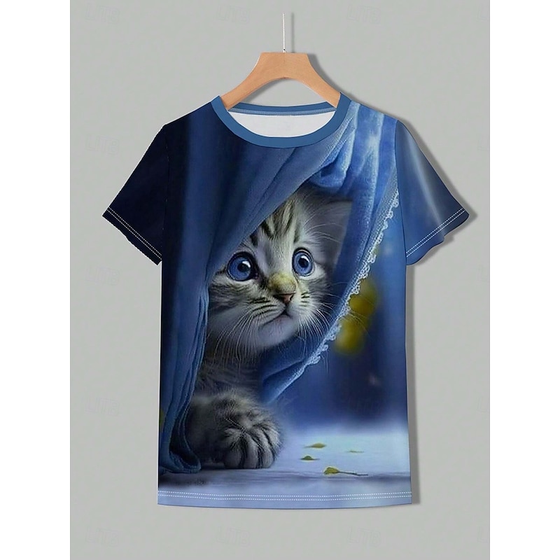 Women's T Shirt Graphic Animal Cat Vintage Stylish Classic Short Sleeve Crew Neck Regular Tops Daily Weekend Print Blue Purple Green Summer Spring2