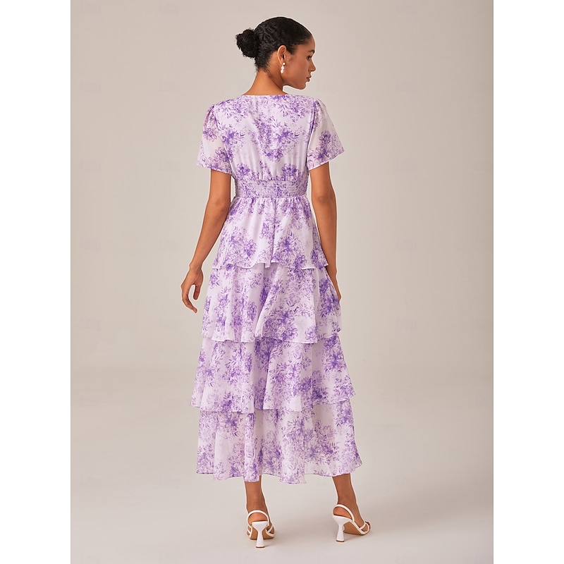 Women's Casual Dress Long Dress Maxi Dress Purple Summer Spring V Neck Elegant S M L2