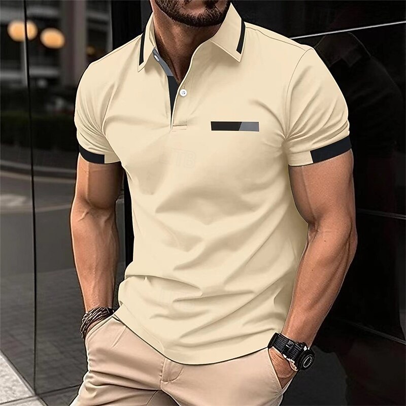 Men's Golf Shirt Golf Polos Shirts Work Casual Lapel Short Sleeve Basic Modern Color Block Patchwork Buttons Spring Regular Fit Black Blue sky blue Brown Green Light Grey Golf Shirt2