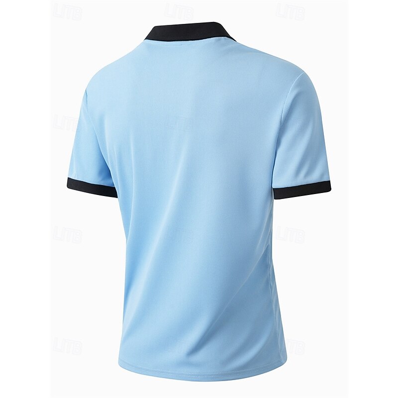 Men's Color Block Polo Zip Polo Golf Shirt Short Sleeve Lapel Fashion Casual Outdoor Sport Daily Splice Summer Black Pink Red2