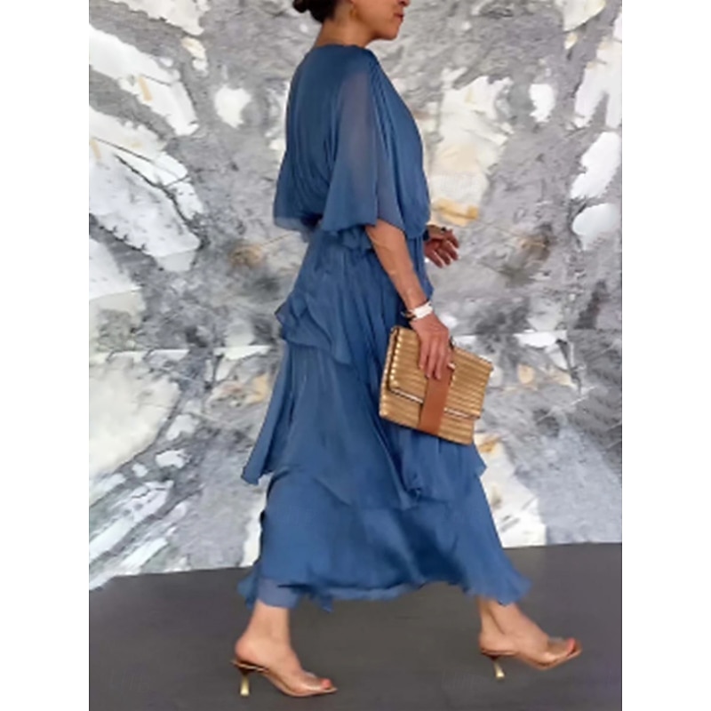 Women's Maxi Dress A Line Dress Solid Color Summer Dress Ruffle Dress Casual Daily Regular Fit Graphic Half Sleeve V Neck Pink Navy Blue Blue Fuchsia Summer2