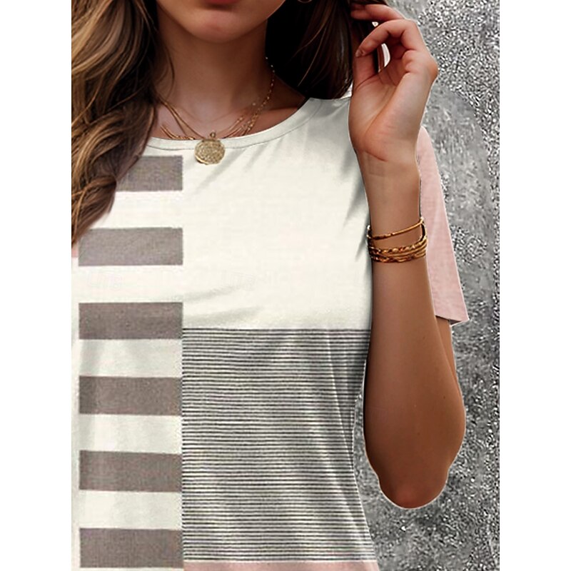 Women's T Shirt Graphic Geometric Geometry Vintage Stylish Classic Short Sleeve Crew Neck Round Neck Regular Tops Daily Print Dusty Rose Summer Spring2