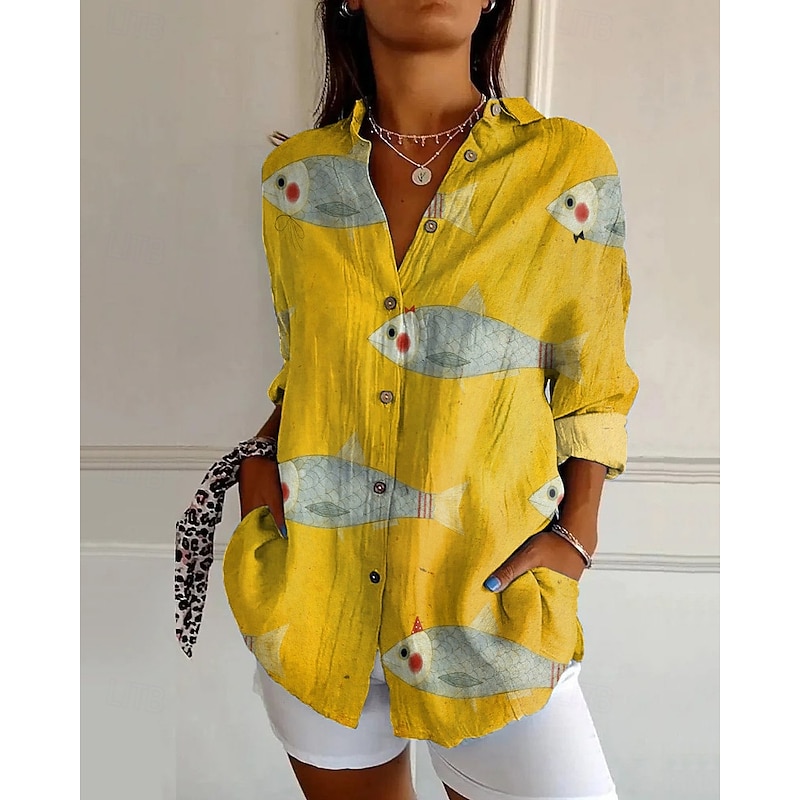 Women's Shirt Animal Daily Stylish Basic Half Sleeve V Neck Regular Tops Daily Holiday Print White Yellow Pink Spring Fall - Main Image