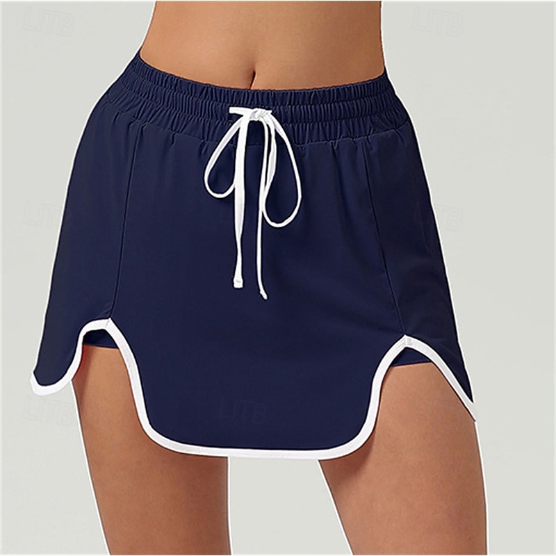 Women's Tennis Skirts Tennis Skirts with Shorts Drawstring Asymmetrical Contrast Binding High Elasticity Tennis Golf Pickleball White Dark Navy Green Tennis Clothing