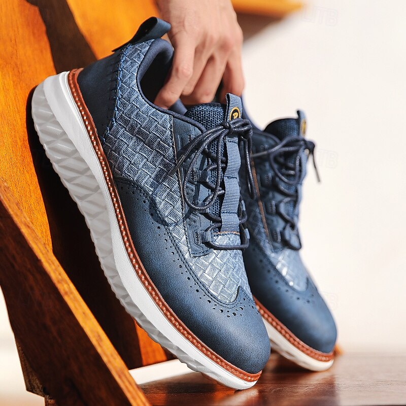 Men's Sneakers Blue Knit Lace-Up Shoes with Stylish Design and Cushioned Sole for Walking, Running and Everyday Use4